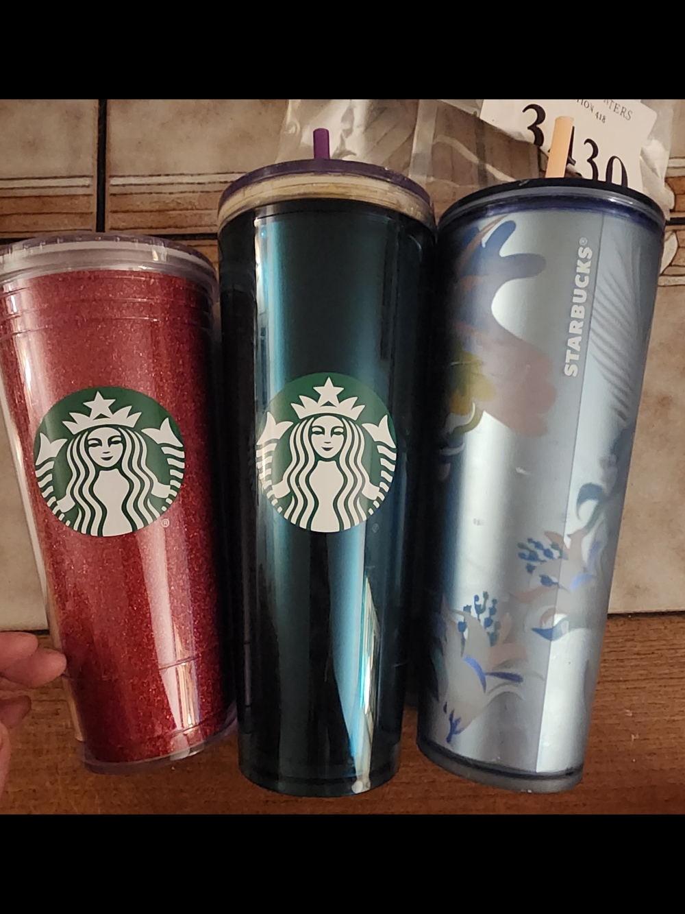 Lot Of 3 Starbucks Tumblers 2018 Holiday Red 2023 Turtle Summer 2024 Garden View